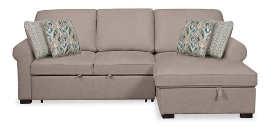 Scott Living Haven 2-Piece Right-Facing Chenille Fabric Sleeper Sectional with Storage Chaise - Taupe | Canapé-lit sectionnel droit Haven de Scott Living 2 pièces en tissu de chenille avec chaise longue de rangement - taupe