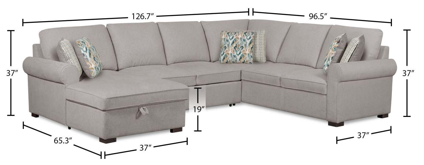 Scott Living Haven 3-Piece Left-Facing Chenille Fabric Sleeper Sectional with Storage Chaise - Grey | Canapé-lit sectionnel gauche Haven de Scott Living 3 pièces en tissu de chenille avec chaise longue de rangement - gris