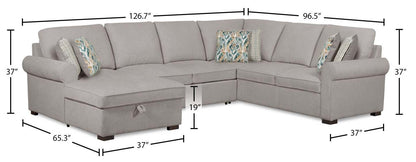 Scott Living Haven 3-Piece Left-Facing Chenille Fabric Sleeper Sectional with Storage Chaise - Grey | Canapé-lit sectionnel gauche Haven de Scott Living 3 pièces en tissu de chenille avec chaise longue de rangement - gris