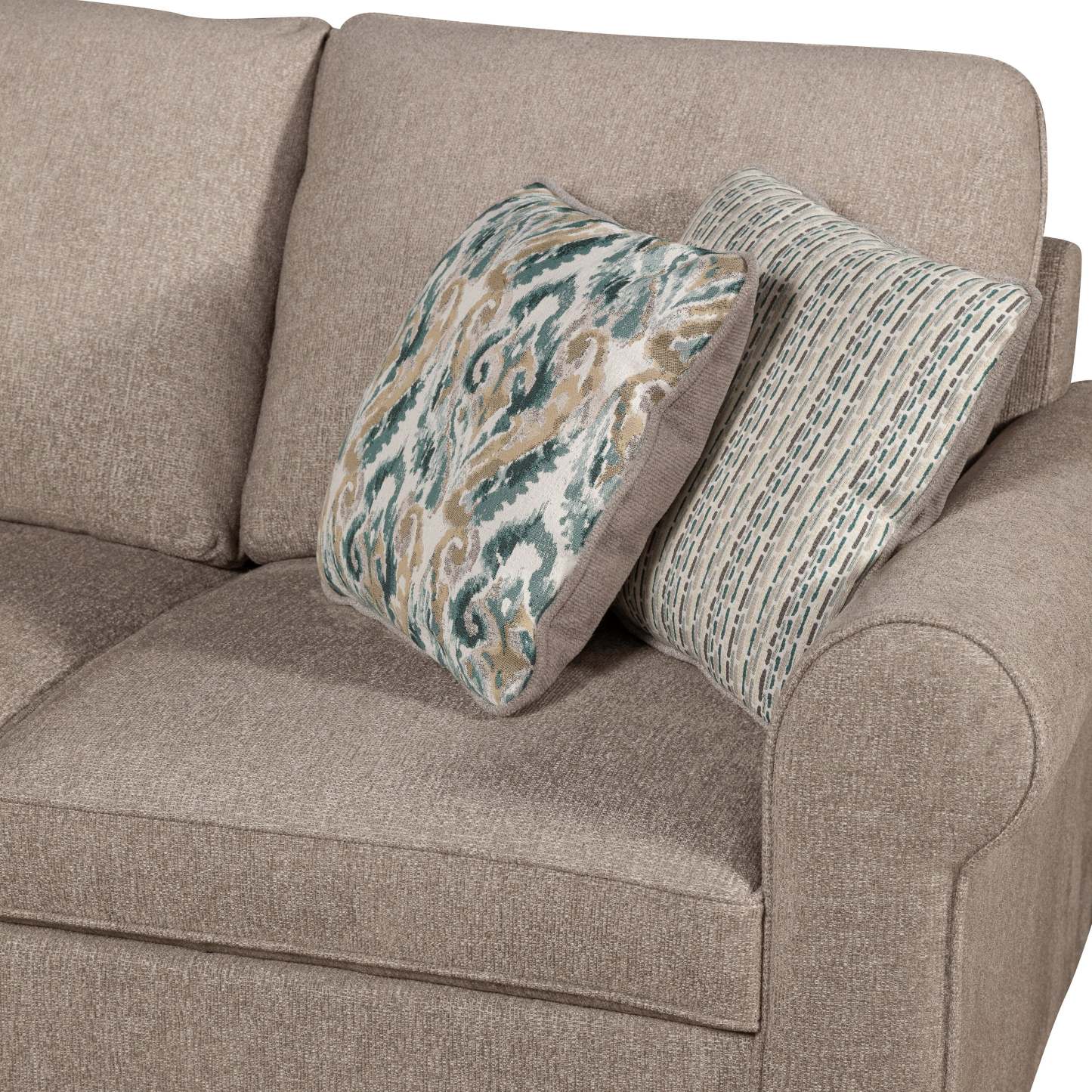 Scott Living Canapé-lit sectionnel Haven 3 pièces orienté vers la gauche en tissu chenille avec méridienne de rangement - Taupe | Canapé-lit sectionnel gauche Haven de Scott Living 3 pièces en tissu chenille avec chaise longue de rangement - taupe