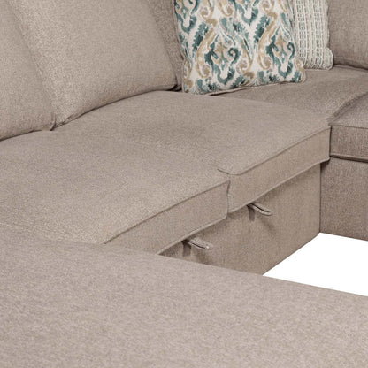 Scott Living Canapé-lit sectionnel Haven 3 pièces orienté vers la gauche en tissu chenille avec méridienne de rangement - Taupe | Canapé-lit sectionnel gauche Haven de Scott Living 3 pièces en tissu chenille avec chaise longue de rangement - taupe