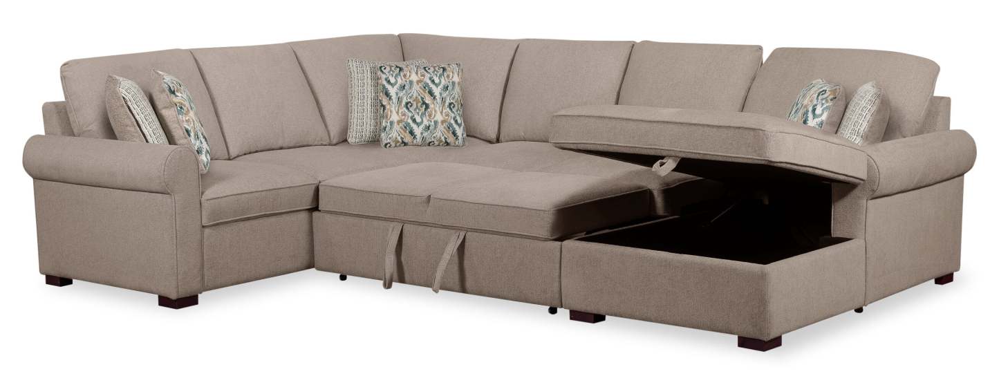 Scott Living Haven 3-Piece Right-Facing Chenille Fabric Sleeper Sectional with Storage Chaise - Taupe | Canapé-lit sectionnel de droite Haven de Scott Living 3 pièces en tissu de chenille avec chaise longue de rangement - taupe