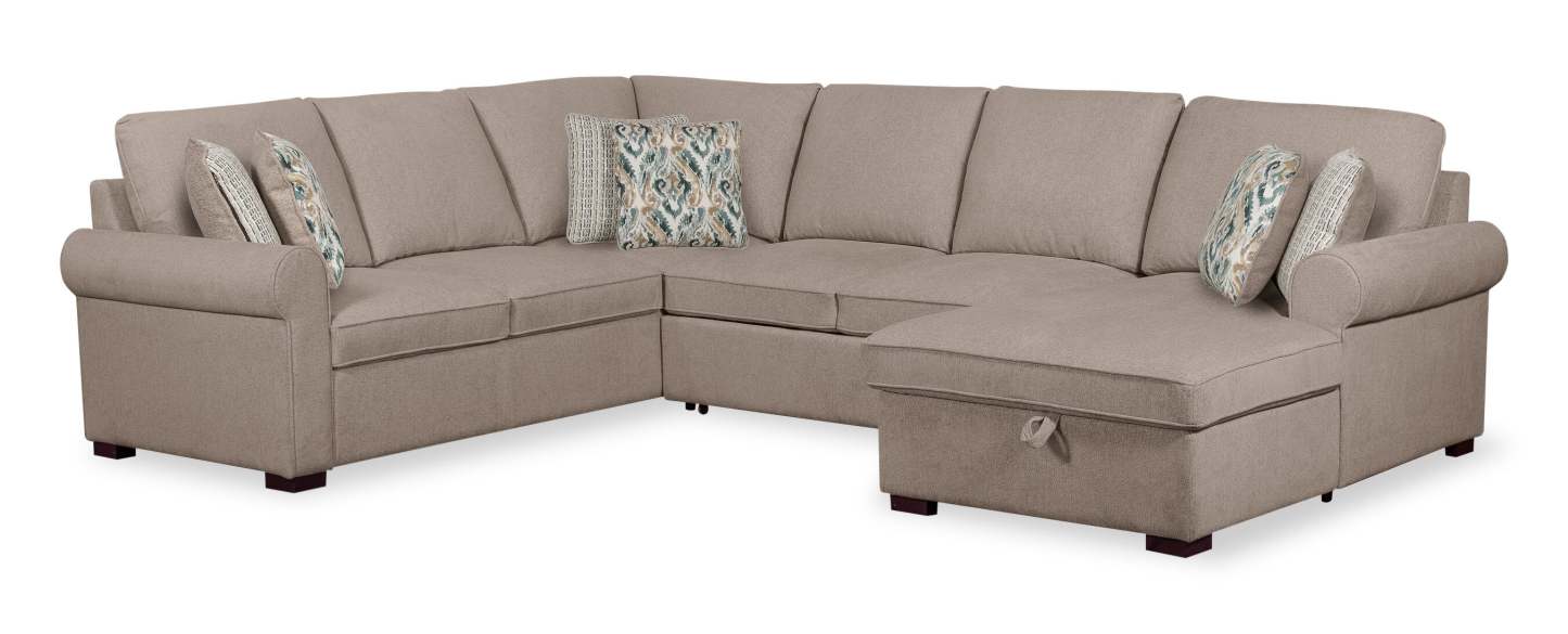 Scott Living Haven 3-Piece Right-Facing Chenille Fabric Sleeper Sectional with Storage Chaise - Taupe | Canapé-lit sectionnel de droite Haven de Scott Living 3 pièces en tissu de chenille avec chaise longue de rangement - taupe