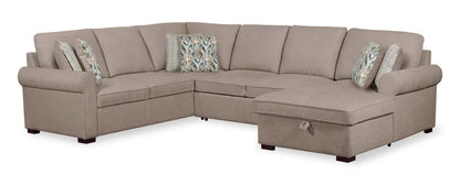 Scott Living Haven 3-Piece Right-Facing Chenille Fabric Sleeper Sectional with Storage Chaise - Taupe | Canapé-lit sectionnel de droite Haven de Scott Living 3 pièces en tissu de chenille avec chaise longue de rangement - taupe