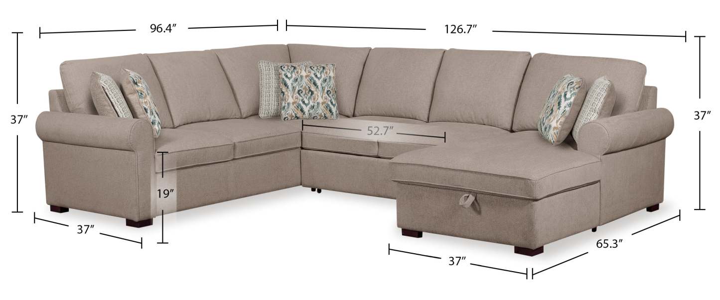 Scott Living Haven 3-Piece Right-Facing Chenille Fabric Sleeper Sectional with Storage Chaise - Taupe | Canapé-lit sectionnel de droite Haven de Scott Living 3 pièces en tissu de chenille avec chaise longue de rangement - taupe