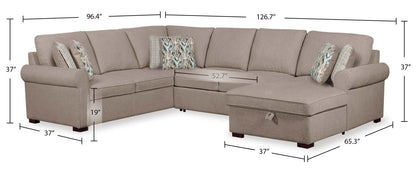 Scott Living Haven 3-Piece Right-Facing Chenille Fabric Sleeper Sectional with Storage Chaise - Taupe | Canapé-lit sectionnel de droite Haven de Scott Living 3 pièces en tissu de chenille avec chaise longue de rangement - taupe