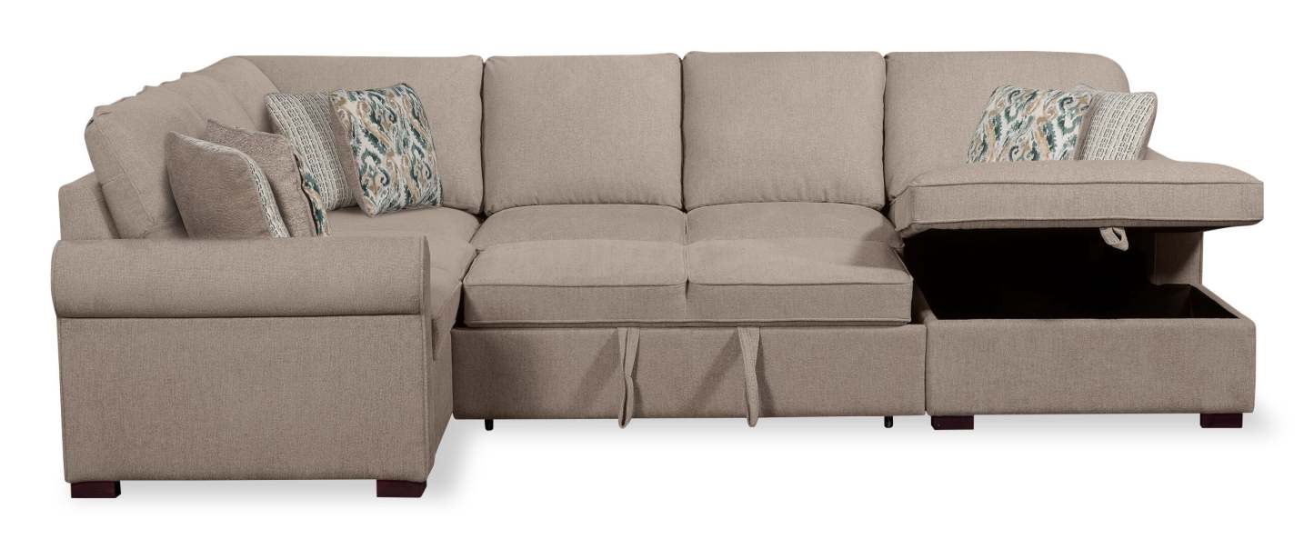 Scott Living Haven 3-Piece Right-Facing Chenille Fabric Sleeper Sectional with Storage Chaise - Taupe | Canapé-lit sectionnel de droite Haven de Scott Living 3 pièces en tissu de chenille avec chaise longue de rangement - taupe