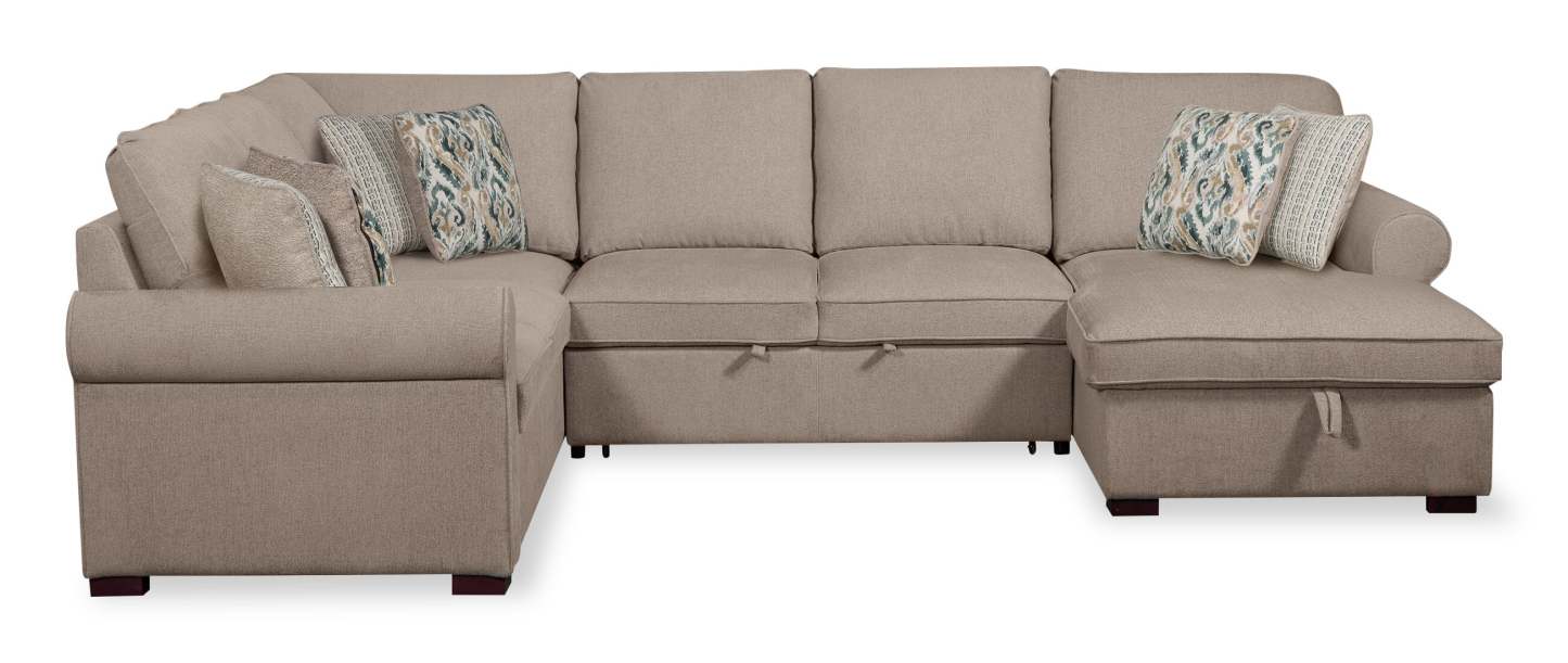 Scott Living Haven 3-Piece Right-Facing Chenille Fabric Sleeper Sectional with Storage Chaise - Taupe | Canapé-lit sectionnel de droite Haven de Scott Living 3 pièces en tissu de chenille avec chaise longue de rangement - taupe