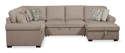 Scott Living Haven 3-Piece Right-Facing Chenille Fabric Sleeper Sectional with Storage Chaise - Taupe | Canapé-lit sectionnel de droite Haven de Scott Living 3 pièces en tissu de chenille avec chaise longue de rangement - taupe