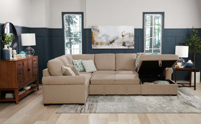 Scott Living Haven 3-Piece Right-Facing Chenille Fabric Sleeper Sectional with Storage Chaise - Taupe | Canapé-lit sectionnel de droite Haven de Scott Living 3 pièces en tissu de chenille avec chaise longue de rangement - taupe