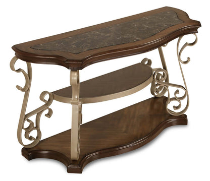 Heidi 54 Ornate Sofa Table with Shelf - Marron et Champagne avec pieds en métal|Table de salon ornée Heidi de 54 po avec tablette - brune et champagne avec pattes en métal