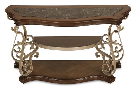 Heidi 54 Ornate Sofa Table with Shelf - Marron et Champagne avec pieds en métal|Table de salon ornée Heidi de 54 po avec tablette - brune et champagne avec pattes en métal