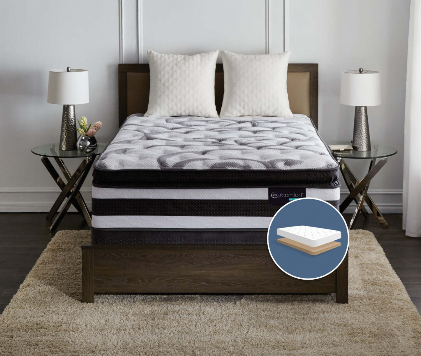 Serta iComfort® Manolo Medium Super Pillow-Top Low-Profile Queen Mattress Set|Ensemble semi-ferme plateau-coussin épais profil bas Manolo iComfort de Serta pour lit queen