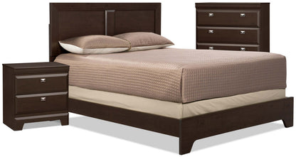 Ensemble de chambre à coucher Queen 5 pièces Yorkdale avec commode et table de nuit|Ensemble de chambre à coucher Yorkdale 5 pièces avec grand lit, commode verticale et table de nuit