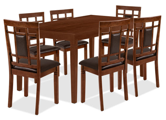Ensemble de salle à manger Aran 7 pièces avec table de 60 po (L) et 6 chaises - brun | Ensemble de salle à manger Aran 7 pièces avec table et 6 chaises, 60 W - Marron