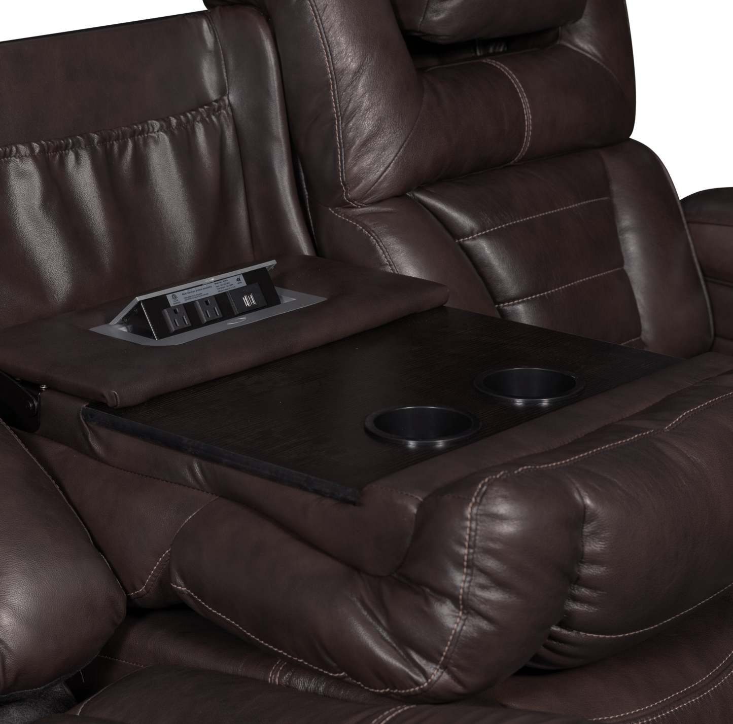 Hugo 84 Genuine Leather Power Reclining Sofa with Power Headrests, Dual Cupholders and USB Ports - Brown | Sofa à inclinaison électrique Hugo de 84 po en cuir véritable avec appuie-têtes électriques, 2 porte-gobelets et ports USB - brun