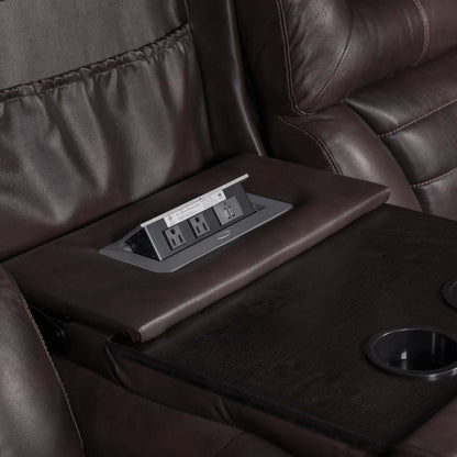 Hugo 84 Genuine Leather Power Reclining Sofa with Power Headrests, Dual Cupholders and USB Ports - Brown | Sofa à inclinaison électrique Hugo de 84 po en cuir véritable avec appuie-têtes électriques, 2 porte-gobelets et ports USB - brun