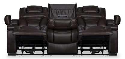 Hugo 84 Genuine Leather Power Reclining Sofa with Power Headrests, Dual Cupholders and USB Ports - Brown | Sofa à inclinaison électrique Hugo de 84 po en cuir véritable avec appuie-têtes électriques, 2 porte-gobelets et ports USB - brun