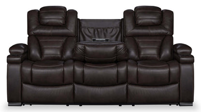 Hugo 84 Genuine Leather Power Reclining Sofa with Power Headrests, Dual Cupholders and USB Ports - Brown | Sofa à inclinaison électrique Hugo de 84 po en cuir véritable avec appuie-têtes électriques, 2 porte-gobelets et ports USB - brun