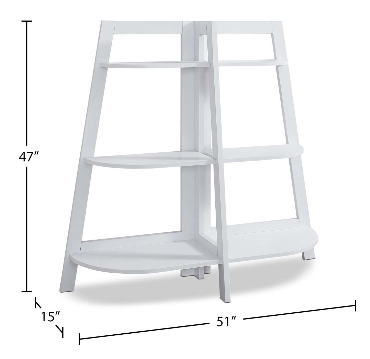 Aline 51 Bibliothèque 3 étagères ouvertes - Blanc|Bibliothèque en coin Aline de 51 po avec 3 tablettes ouvertes - blanche