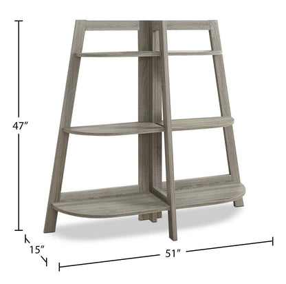 Aline 51 Bibliothèque 3 Etagères Ouvertes - Taupe Foncé|Bibliothèque en coin Aline de 51 po avec 3 tablettes ouvertes - taupe foncé