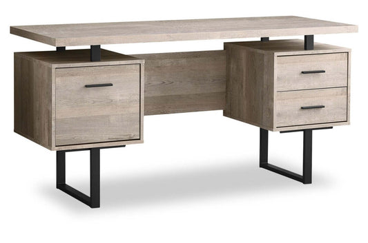 Bureau réversible Teagan 60 à 3 tiroirs - Taupe|Bureau réversible Teagan de 60 po à 3 tiroirs - taupe