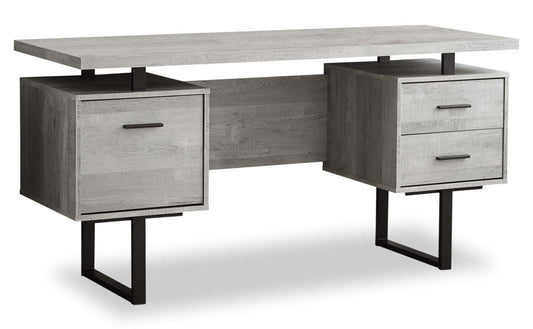 Bureau réversible Teagan 60 avec 3 tiroirs - Gris clair|Bureau réversible Teagan de 60 po à 3 tiroirs - gris clair