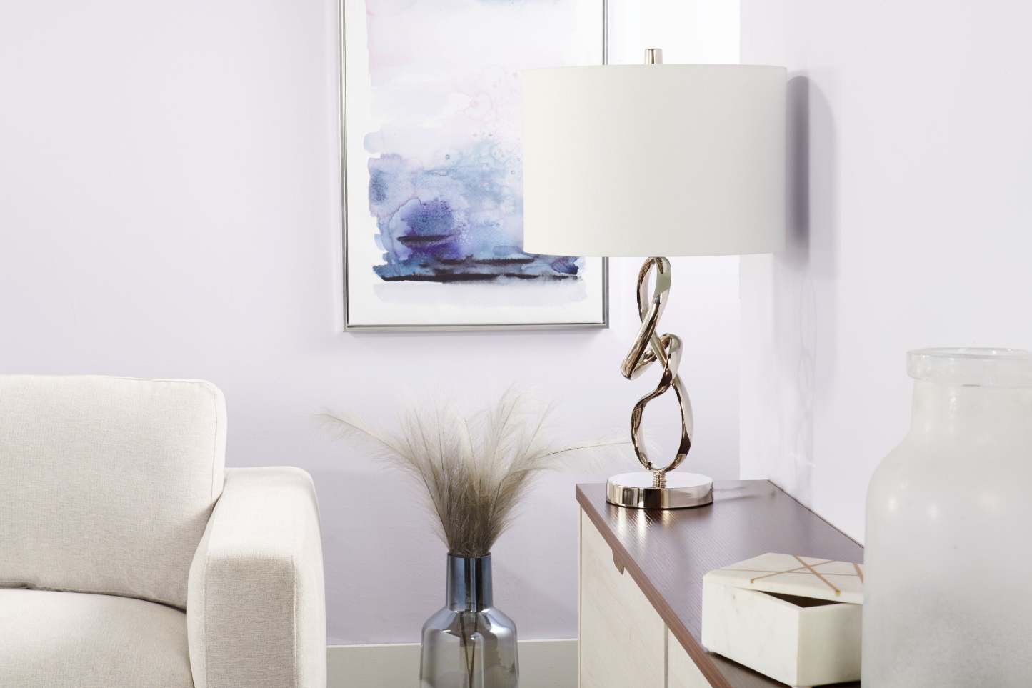 26 Chrome Swirl Table Lamp|Lampe de table de 26 po en chrome avec motif en spirale