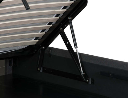 Lit plateforme rembourré Jace en tissu gris capitonné avec rangement - format très grand lit