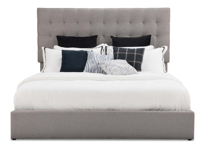 Lit plateforme rembourré Jace en tissu taupe capitonné avec rangement - format très grand lit