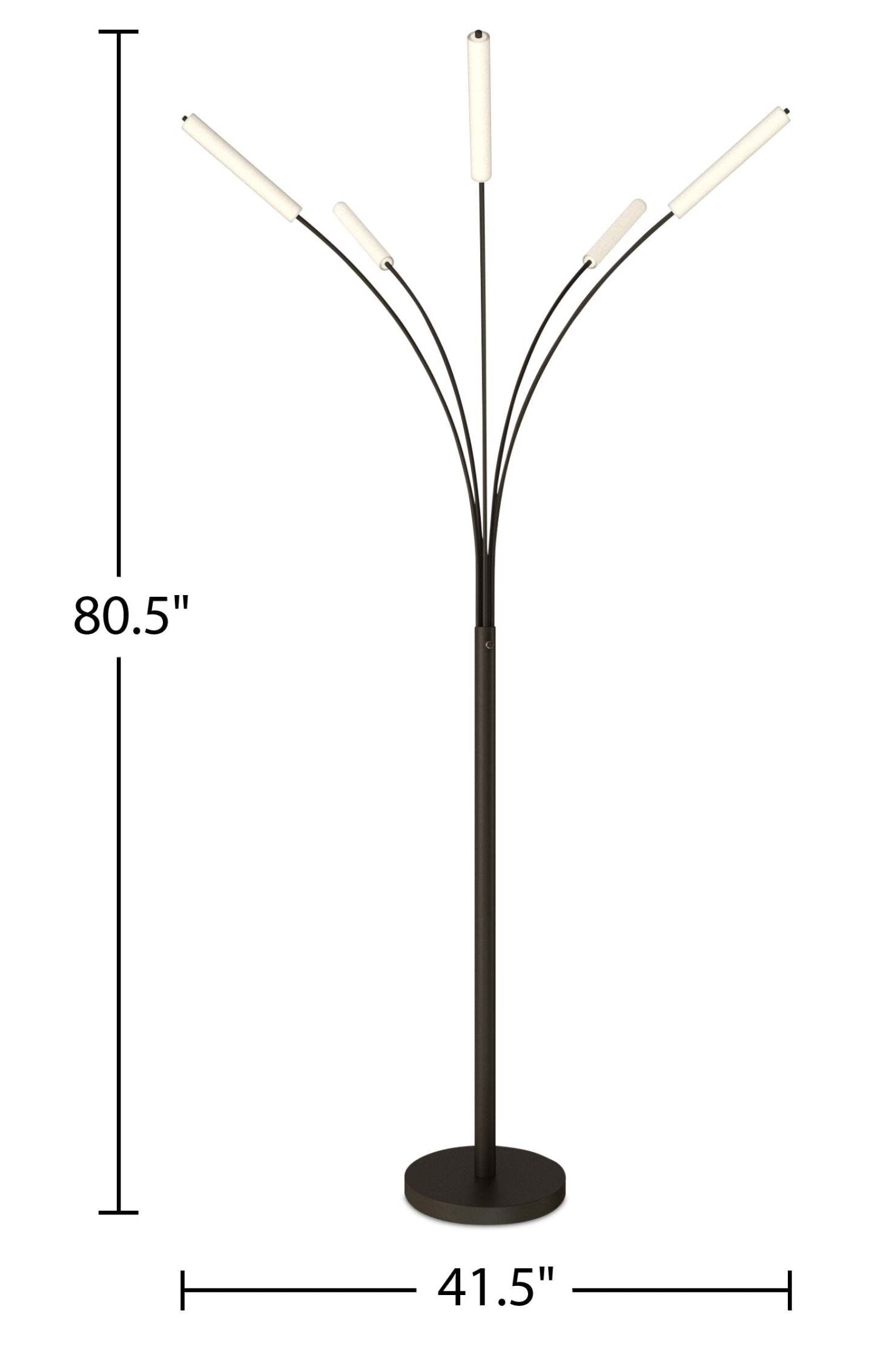 Lampadaire Arc LED 5 Lumières Jakari 80 Noir Mat|Lampe à pied arquée Jakari de 80 po noir mat à 5 ampoules DEL