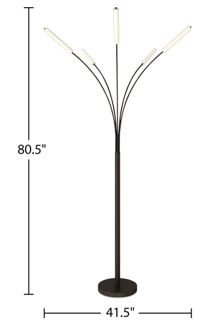 Lampadaire Arc LED 5 Lumières Jakari 80 Noir Mat|Lampe à pied arquée Jakari de 80 po noir mat à 5 ampoules DEL