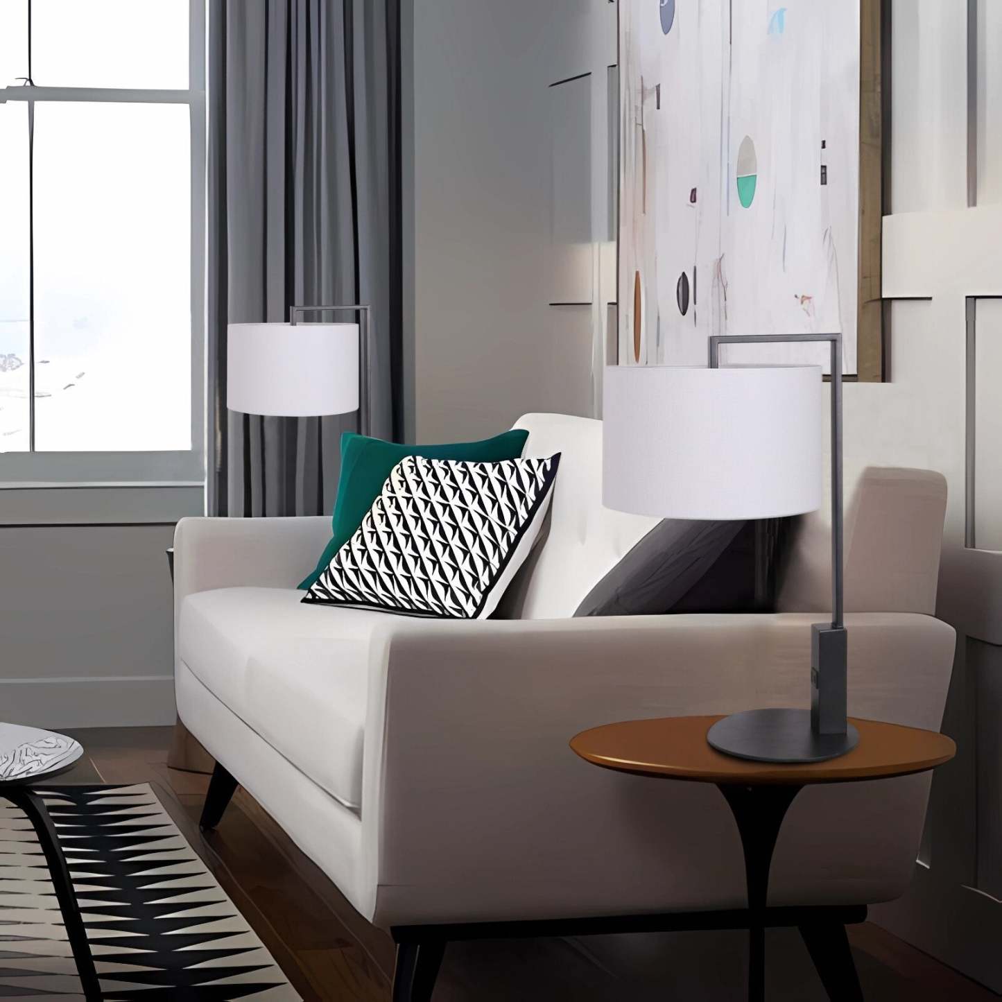 Kort &amp; Co. Jax Matte Black and Gold 2-piece Set - avec table et lampadaire et chargement USB|Ensemble 2 lampes Jax de Kort &amp; Co. noir mat et doré avec recharge USB, 1 lampe à pied et 1 lampe de table