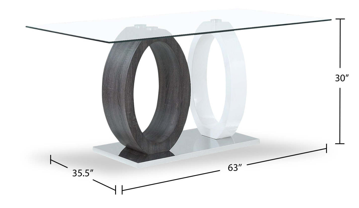 Table de salle à manger Jaye avec plateau en verre, base sur pied, 63 W - Gris et blanc | Table de salle à manger Jaye de 63 po (L) avec dessus en verre et base piédestal - grise et blanche
