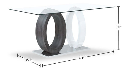 Table de salle à manger Jaye avec plateau en verre, base sur pied, 63 W - Gris et blanc | Table de salle à manger Jaye de 63 po (L) avec dessus en verre et base piédestal - grise et blanche