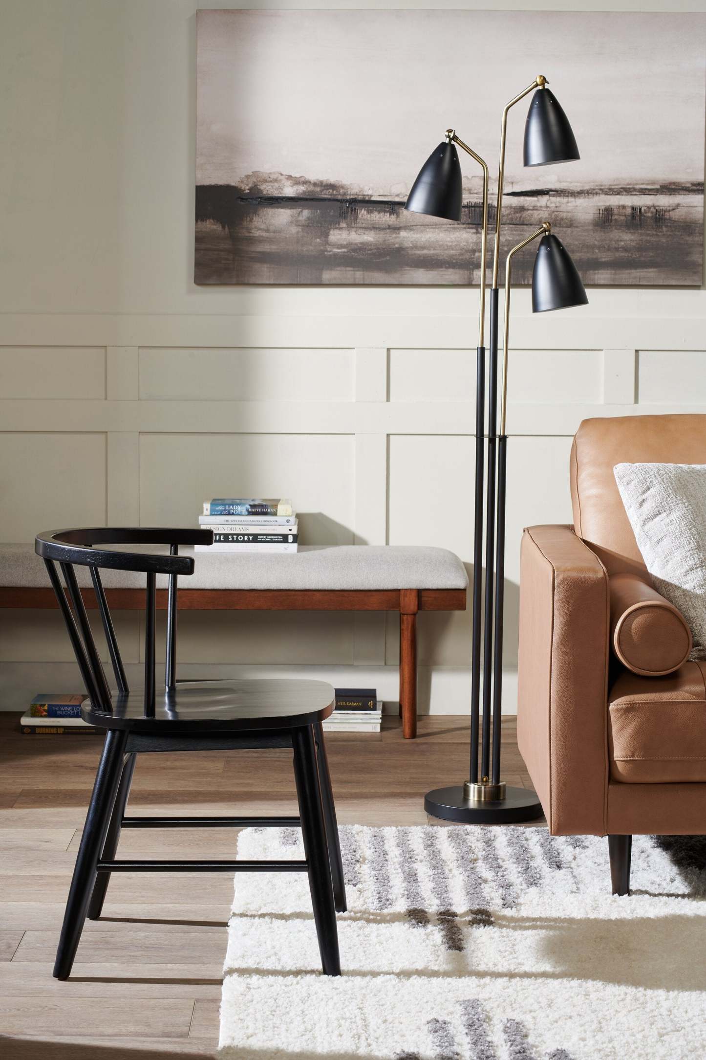 Lampadaire Jetty 62 Noir et Or 3 Lumières|Lampe à pied Jetty de 62 po noire et dorée à 3 ampoules