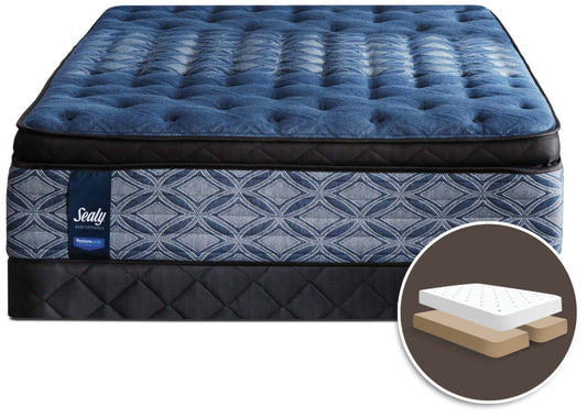 Sealy Posturepedic Performance Plus Mornington Medium Euro Pillow-Top Split Queen Mattress Set|Ensemble semi-ferme Euro-plateau divisé Mornington Posturepedic Performance Plus de Sealy pour grand lit