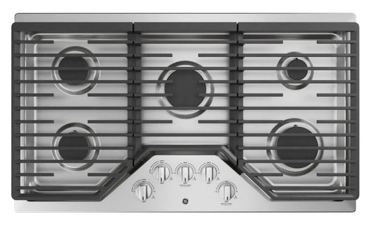 Surface de cuisson au gaz GE 36 à 5 éléments - Inox - JGP5036SLSS | Table de cuisson à gaz GE de 36 po à 5 éléments - acier inoxydable - JGP5036SLSS