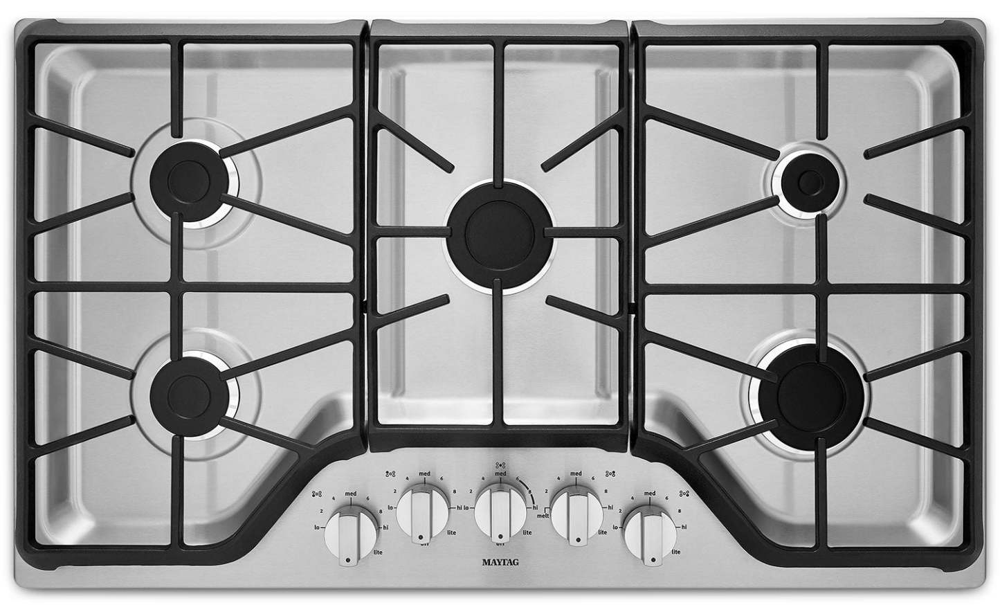 Table de cuisson au gaz à 5 éléments Maytag 36 - Acier inoxydable - MGC7536DS | Cuisinière à gaz Maytag de 36 po à 5 éléments - acier inoxydable - MGC7536DS