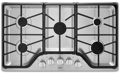 Table de cuisson au gaz à 5 éléments Maytag 36 - Acier inoxydable - MGC7536DS | Cuisinière à gaz Maytag de 36 po à 5 éléments - acier inoxydable - MGC7536DS