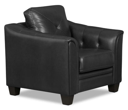 Canapé Andi 40 en tissu d'apparence cuir avec capitonnage de boutons - Noir | Canapé Andi de 40 po en tissu d'apparence cuir avec capitonnage - noir