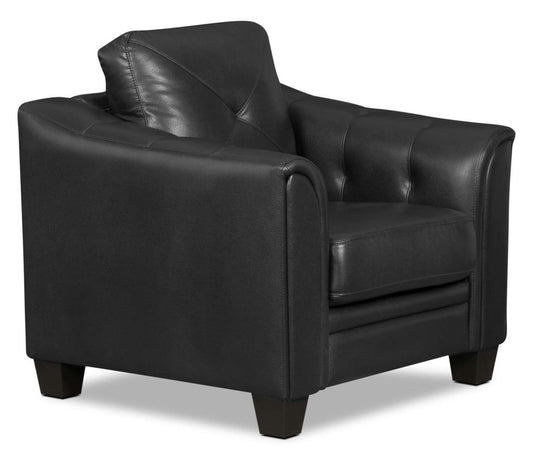 Canapé Andi 40 en tissu d'apparence cuir avec capitonnage de boutons - Noir | Canapé Andi de 40 po en tissu d'apparence cuir avec capitonnage - noir