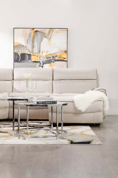 Josie 36 Glam Round Glass Top Nesting Coffee Tables - Grey Marble Look with Metal Legs|Tables à café gigognes rondes somptueuses Josie de 36 po avec dessus en verre - imitation de marbre gris avec pattes en métal