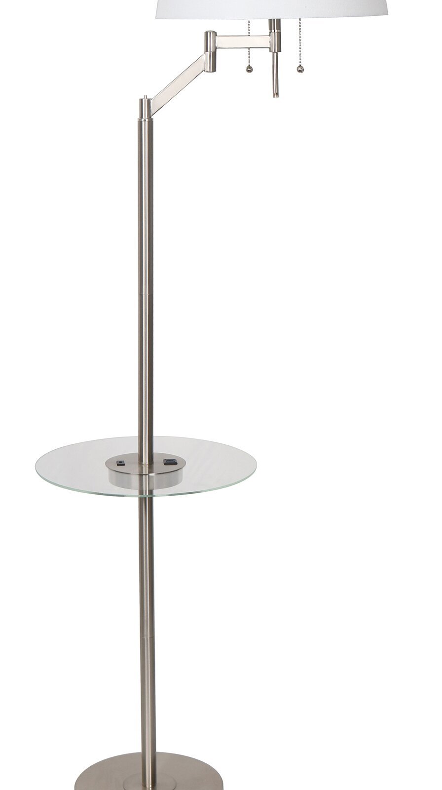 Kort &amp; Co. Joss 61 Lampadaire en acier brossé avec chargement USB et table d'appoint intégrée|Lampe à pied Joss de Kort &amp; Co. de 61 po acier brossé avec recharge USB et table d'appoint intégrée