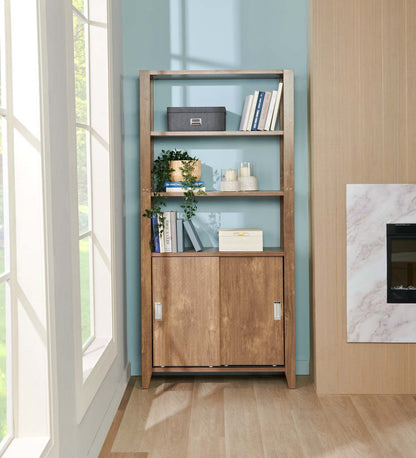 Bibliothèque Jude 36 3 étagères avec meuble - Noisette|Bibliothèque Jude de 36 po à 3 tablettes avec armoire - noisette