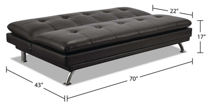 June 73.2 Futon Klik Klak en tissu d'apparence cuir avec pieds en métal et capitonnage - Noir | Futon June de 73,2 po en tissu d'apparence cuir avec mécanisme Klik Klak, pattes en métal et capitonnage - noir