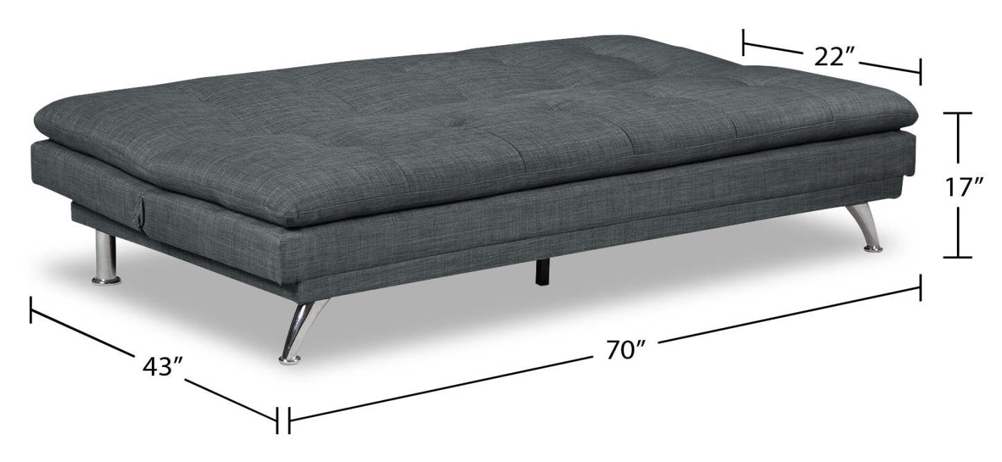 June 73.2 Futon Klik Klak en tissu d'apparence lin avec pieds en métal et capitonnage - Gris | Futon June de 73,2 po en tissu d'apparence lin avec mécanisme Klik Klak, pattes en métal et capitonnage - gris