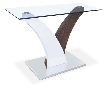 Tuxedo 48 Modern Glass Top Sofa Table - Blanc et Gris avec Base en Métal|Table de salon moderne Tuxedo de 48 po avec dessus en verre - blanche et grise avec base en métal