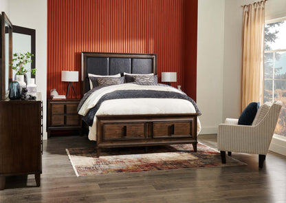 Lit plateforme de rangement Kane en cuir végétalien avec tête de lit et cadre de lit, brun - format grand lit | Lit rangement plateforme Kane avec tête de lit et cadre, cuir végétalien, marron - Queen Size