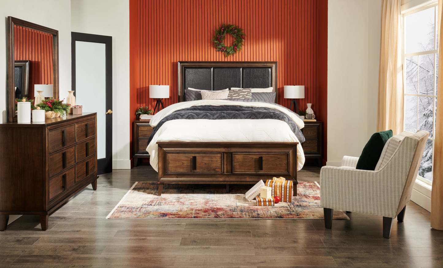 Lit plateforme de rangement Kane en cuir végétalien avec tête de lit et cadre de lit, brun - format grand lit | Lit rangement plateforme Kane avec tête de lit et cadre, cuir végétalien, marron - Queen Size